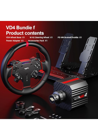 Vd4 Bundle F Direct Drive Direksiyon Seti 4 Nm Sabit Tork Gücü W As Simit Ve Hall-effect Pedal Dahil Pc Uyumlu Sim Racing