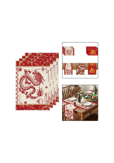 Suntek Çin Yeni Yılı Placemats 4 Adet Yer Kırmızı-beyaz Kırmızı Beyaz Kırmızı - Beyaz