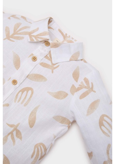 DeFacto Erkek Bebek Desenli Flamlı Poplin Uzun Kollu Gömlek B9257A525SPBG319 Bej