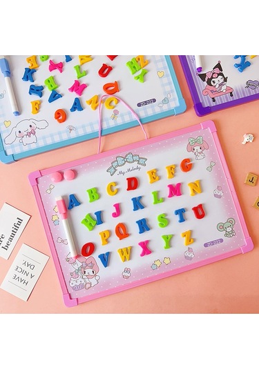 Snapbuy Sanrio Temalı Kuromi Seçenekli Silinebilir Mıknatıslı Yazı Tahtası Harf Ve Rakamlı, Duvara Asılabilir Pembe