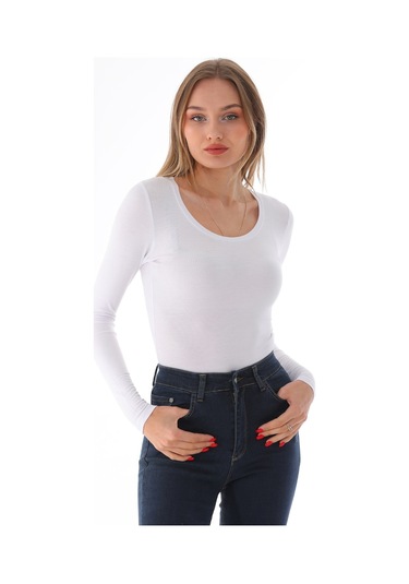 Penyebizden Kadın Viskon Dekolte Yaka Çıtçıtlı Zıbın Body-beyaz