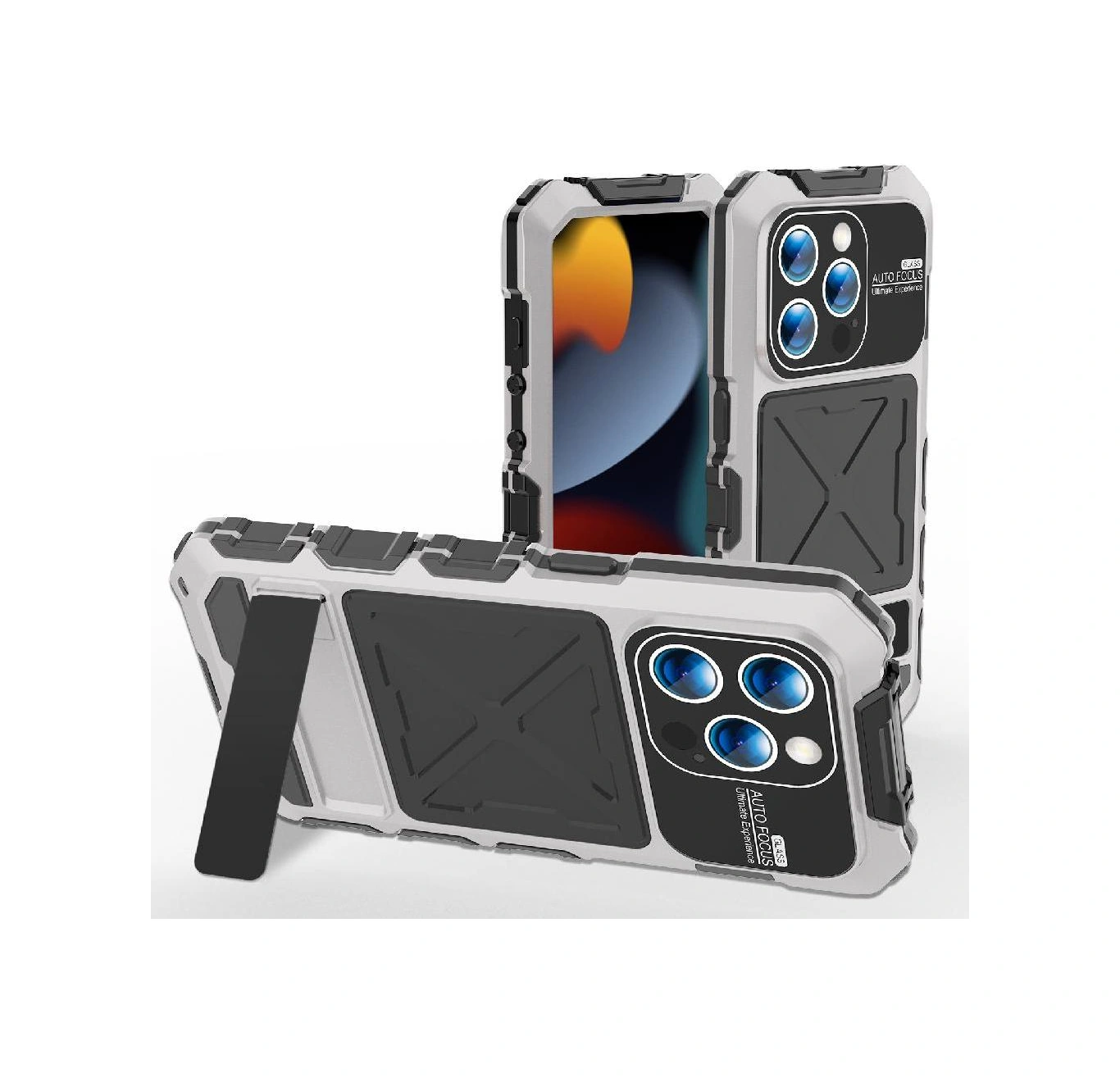 İphone 14 Pro Max İçin Metal Standlı Telefon Kılıfı Düşmeye Dayanıklı Şok Emici Ayaklık Kılıf Emici Silikon