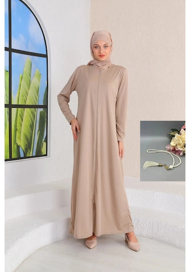 Vizyon Fermuarlı Namaz Elbisesi Ferace-21010 Gül Kurusu