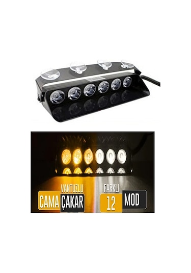 Araç Içi Vantuzlu Çakar Tepe Lamba Turuncu - Beyaz Renk 6 LED 12V