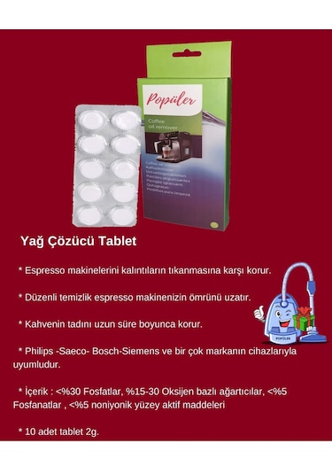 Bosch Siemens Kahve Makinesi İle Uyumlu Temizleyici Tablet 10'lu