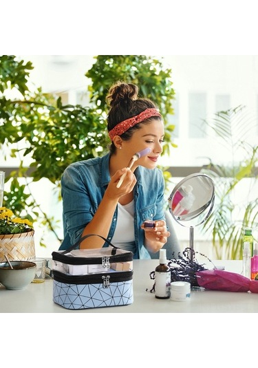 Tongxida Gezinme Kosmetik Çantası Mavi - Su Geçirmez, 6 Lastik Band, Dayanıklı Askı Çok Renkli