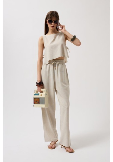 Yandan Bağlamalı Crop Bluz Altın