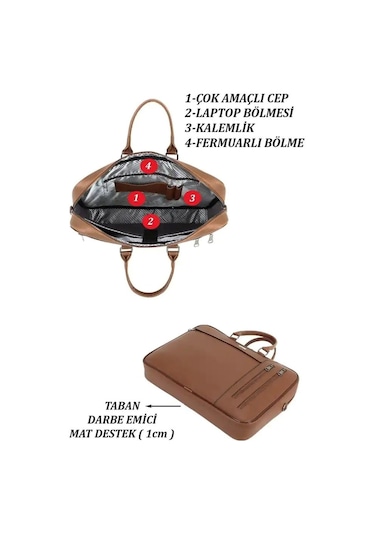 Case Club 2208-5 Laptop Evrak Çantası Büyük Boy 17.3 İnç El Omuz Çantası Taba
