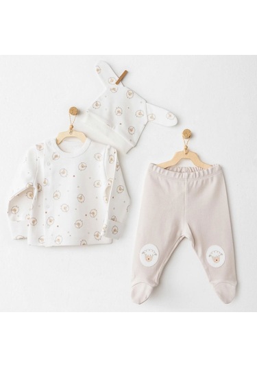 Andywawa 3'lü Bebek Zıbın Takımı Ac26158 Ekru