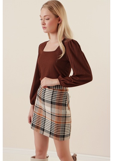 Bigdart 0442 Uzun Kollu Bluz - Kahverengi 001