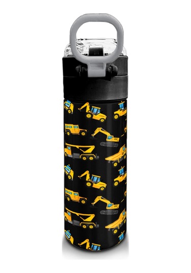 Coral High Kids Siyah Sarı İş Makinesi Desenli Pipetli Ve Direkt İçim Çelik Termos 500 Ml 31920 Siyah - Şeffaf