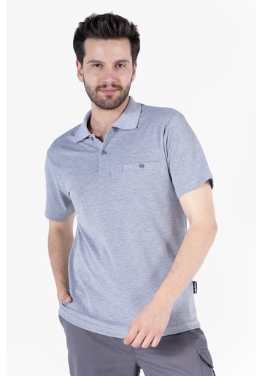 Polo Yaka Fleto Cepli T-shirt Gri Melanj