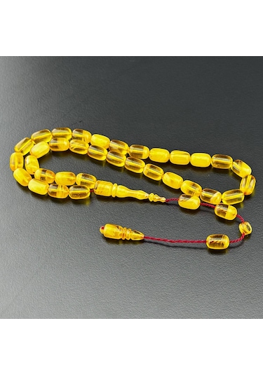 Kuru Torna İşçilikli Sıkma Kehribar Tesbih Hcz-model Bmghrr Sarı