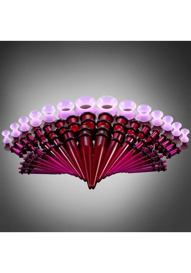 Homyl 50 Adet 14g-00g O-ring Akrilik Konik Fişler Ve Silikon Mor