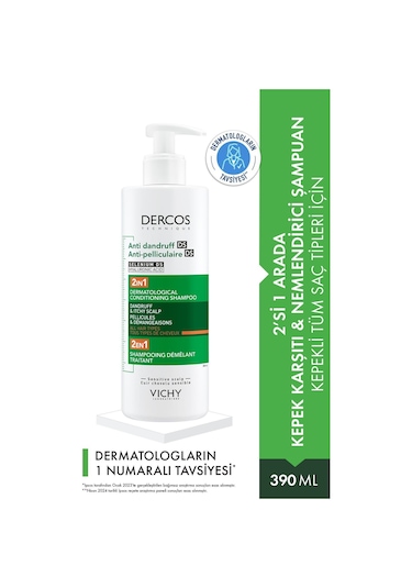 Vichy Dercos 2'si 1 Arada Kepek Karşıtı ve Nemlendirici Şampuan 390 ML
