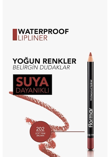 Flormar Suya Dayanıklı Dudak Kalemi (BORDO) - Waterproof Lipliner - 202 Soft Pink Brown - 8690604111022