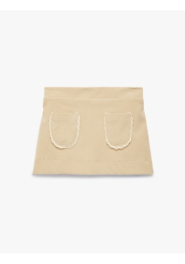 Koton Beli Lastikli Cep Detaylı Dokulu Etek Bej 6wmg70007ak Ekru