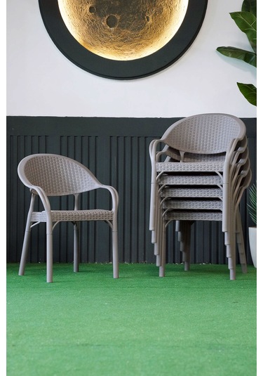 Alezy Bambu Rattan Kollu Koltuk 6 Adet Gri