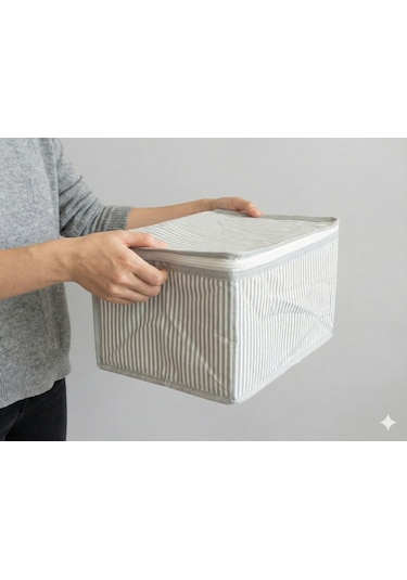 4'lü Gri Çizgili Çorap Hurcu Çok Amaçlı Dolap Içi Ve Çekmece Içi Düzenleyici 29x24x17 Cm Gri - Beyaz