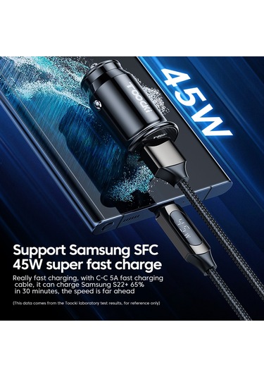 Toocki 45w 5a Araç Şarj Cihazı Tip C Çift Usb Hızlı Araç Şarjı Telefon Adaptörü İphone Uyumlu 13 12 Xiaomi Samsung Arabada Hızlı Şarj