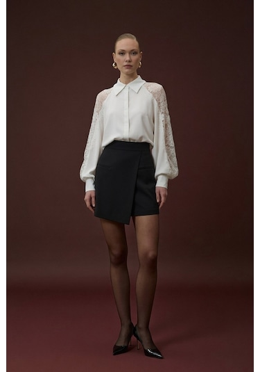 Sateen Talia Şort Etek - Siyah-137063 Siyah