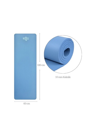Woqes Konforlu Ve Kaymaz Nbr Yoga Matı 10 Mm Kalınlık Ekstra Destekli Ve Dayanıklı Tasarım Açık Mavi