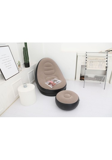 Ikkb Şişme Tembel Koltuk Pedallı İki Parçalı Taşınabilir Dış Mekan Mobilyaları Ayak Pompalı Kahve Kahverengi