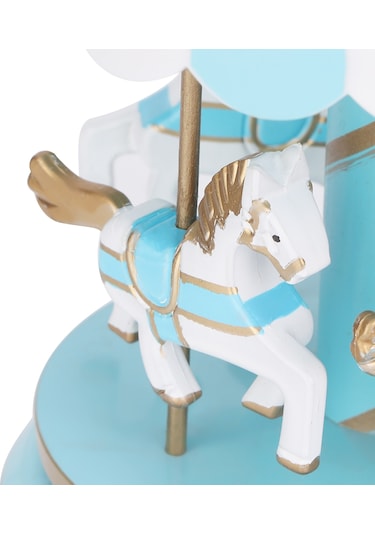 Konesam Mavi Döner Atlı Karusel Müzik Kutusu - Ahşap Ve Abs Malzeme İle Yapılmış, Ev Dekorasyonu Ve Doğum Günü Hediyesi