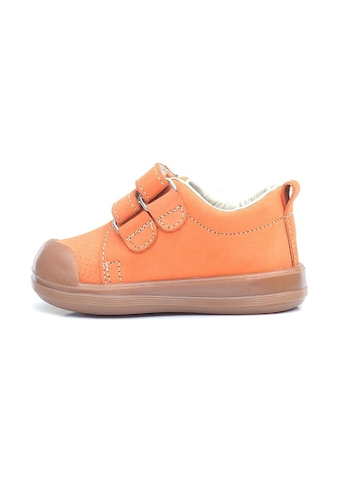 Rakerplus Sonic Hakiki Deri Turuncu Cırtlı Çiçekli Kız Bebek Sneaker Ayakkabı Turuncu