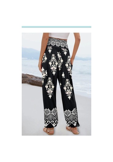 Reka Moda Kadın Yüksek Bel Desenli Lastikli Süprem Pantolon Siyah