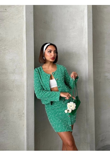 Ceketli Etek Takım Chl Kumaş Yeşil H24443 Yeşil