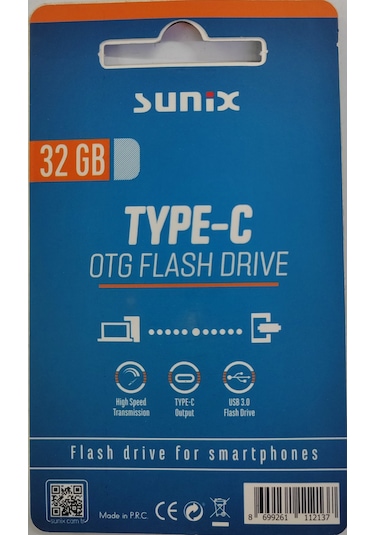 Sunix 32gb Type-c To Usb 3.0 Hızlı Usb Flash Bellek Otg Çift Griş