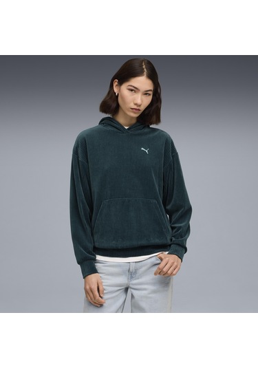 Puma Ess Elevated Velour Hoodie Kadın Yetişkin Sweatshirt Yeşil