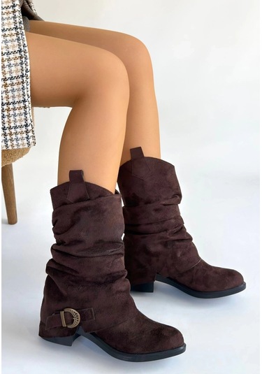 Biçomi Canty Kahverengi Süet Körüklü Topuklu Çizme Çok Renkli