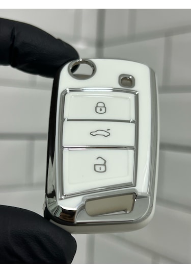 Skoda Octavia Rapid Fabia Kamiq Karoq Kodiaq Scala Uyumlu Anahtar Kılıfı Beyaz - Gümüş