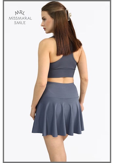 Antrasit Şortlu Etek Yüksek Bel Skirt With Shorts Casual Beachwear Tennis 110101 Antrasit