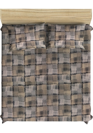 Maki Pamuklu Renkli Ekose 160x200 Çift Kişilik Lastikli Çarşaf Se Kahverengi