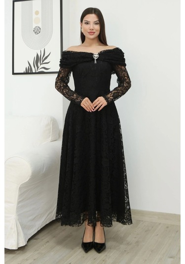 Aşkın Büyüsü Dantel Abiye Elbise 6055-siyah Siyah