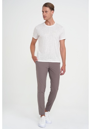 Comfort Fit Bisiklet Yaka Viskon Karışımlı Casual Ekru Tişört Ts 902 Ekru