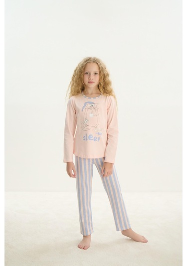 Sevim Kız Çocuk Uzun Kol Pembe Pijama Takım C4t0n7o8 001