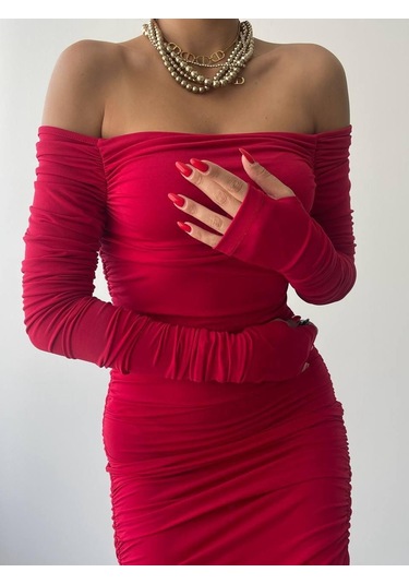 S-pazarım Vasco Madonna Drapeli Elbise Kırmızı