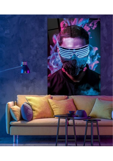 Neon Maskeli Adam Cam Tablo