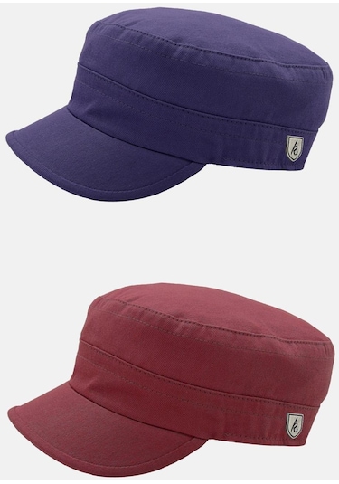 Erkek Fidel Castro Şapka 2'li Kep Rozet Detaylı Kasket - Bordo - Lacivert