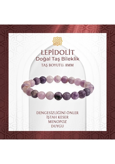 Saff Doğaltaş Lepidolit 8 MM Doğal Taş Bileklik Çok Renkli