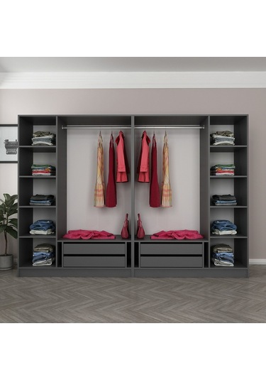 Kale Plus 6 Mebran Kapaklı 4ç Dolap Antrasit Mebran Füme Cam 190cm Antrasit