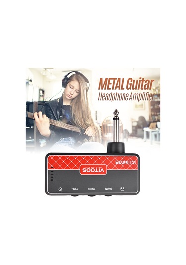 Geeksen Gitar Kulaklık Amfisi Amfi 1/4 İnç Fiş 3,5 Mm Kulaklık Jakı Ve Aux Girişi Ton Ses Kontrolleri Dahili