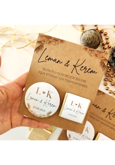 Kraft Kağıt Çikolata Ve Magnet Nişan Söz Hediyelik 30 Adet