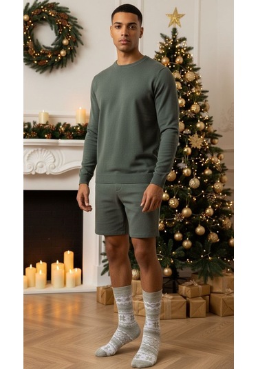 Plus Scorpion Erkek Yılbaşı Soket Çorap Pamuklu, Desenli, Sıcak Tutan Noel Temalı 40-45 Numara Gri