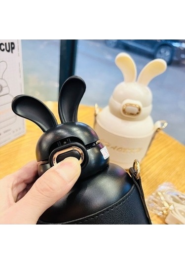 Didadodo Termos Sevimli Öğrenci Bardağı - Tavşan Kulağı, Siyah Çocuk Su Şişesi - Yx Siyah Küçük Boy Siyah