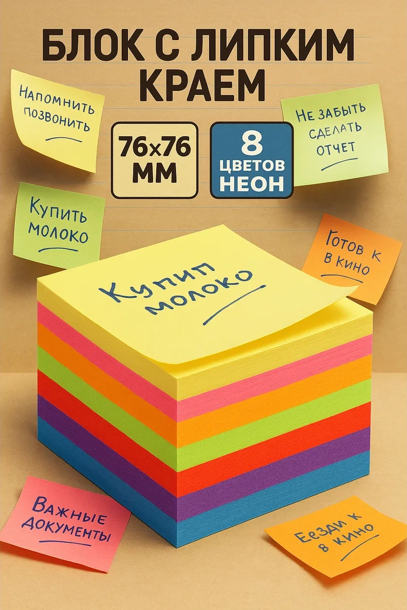 Calligrata Yapışkan Kenarlı Kağıt Bloğu, 76mm, 400 Yaprak, 8 Renk 27292954